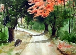 Rainy Day, Landscapes Painting by Jitendra Sule, Watercolor on Handmade paper, 21 X 14