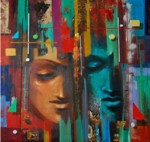 Untitled III, Painting by Ananya Banerjee, Oil on Canvas, Semi Realistic 40 x 40 inches