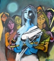 After Krishna left Painting  by Milon Mukherjee, Oil on Canvas, 46 X 41