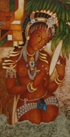 Princess holding a mirror, Ajanta painting by Vijay Kulkarni, Acrylic on Canvas, 24 X 18