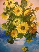 Sunflowers in a vase, Painting by Rupa Prakash