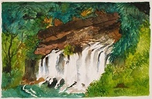 Waterfalls in rocks, Painting by Seema Subhedar