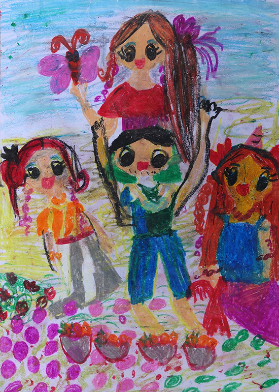 family picnic painting by Neily was a medal winner in Khula Aasmaan kids painting competition