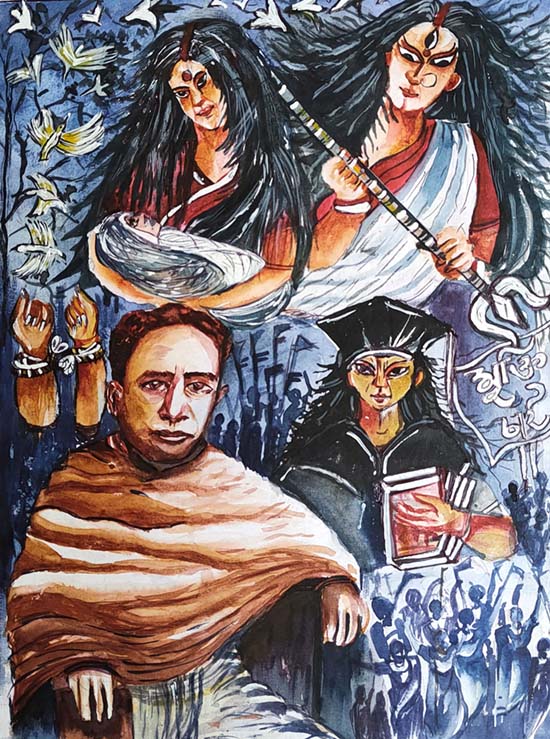 Women Empowerment as conceived by Ishwar Chandra Vidyasagar, painting by Hrishika Dey - Honorable Mention in Khula Aasmaan online art competition