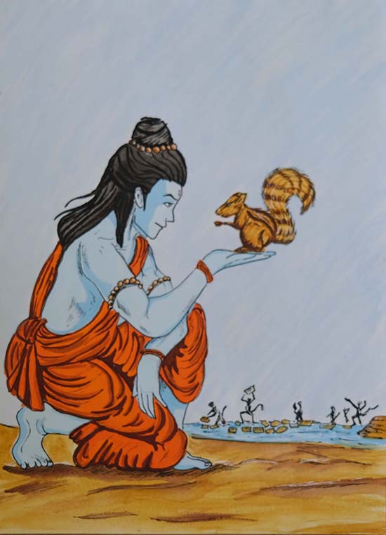 Painting of Rama and squirrel from Ramayana art contest
