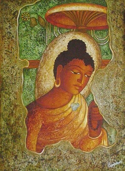 Buddha with Canopy (Ajanta series), painting by Vijay Kulkarni