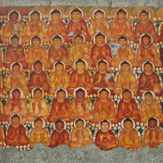 Part of scenes of the life of Buddha (Ajanta series), painting by Vijay Kulkarni