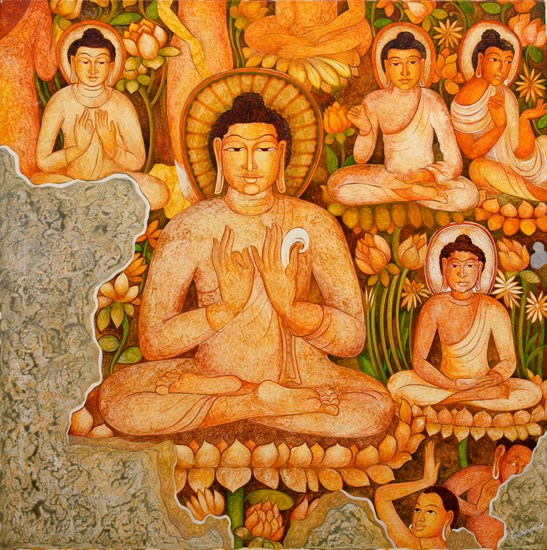 Buddha in Lotus (Ajanta series), painting by Vijay Kulkarni