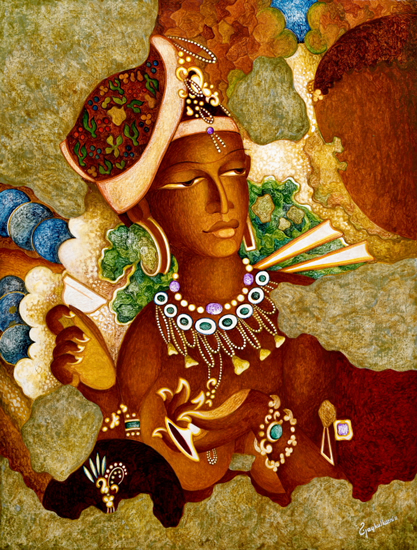 painting by Vijay Kulkarni - Apsara (Ajanta series)