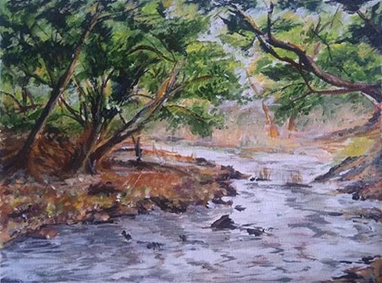 Glimpses of Mumbai – Flowing Stream @ Sanjay Gandhi National Park, painting by Varsha Shukla