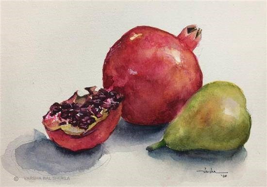 Juicy Fruits - Still life, painting by Varsha Shukla