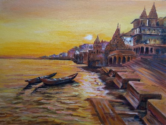 Ganga Ghat, painting by Varsha Shukla