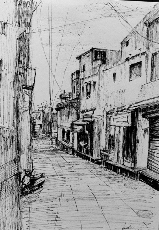 Market Lane, painting by Varsha Shukla