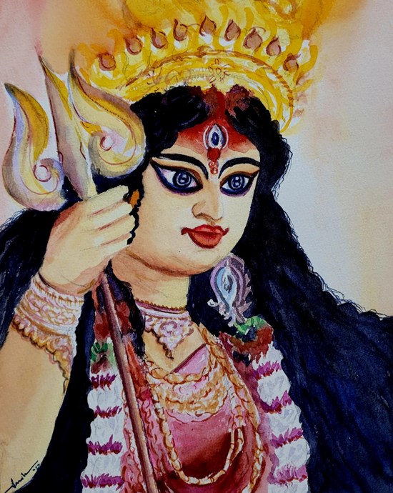 Durga Ma, painting by Varsha Shukla