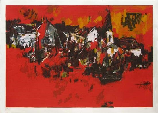 The Village, painting by S H Raza