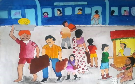 Train Journey, painting by Sunita M Bhakar