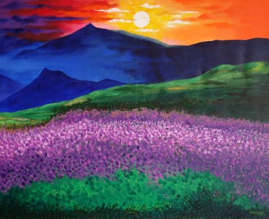 Valley of Flowers, painting by Dr Kishor Batwe
