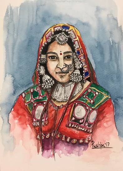 Indian Village Woman, painting by Pushpa Sharma
