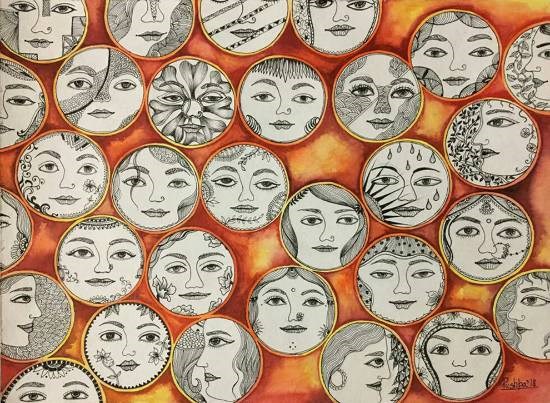 Faces, painting by Pushpa Sharma