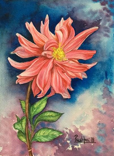 Pink Dahlia - 3, painting by Pushpa Sharma