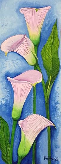 Four Calla Lilies, painting by Pushpa Sharma