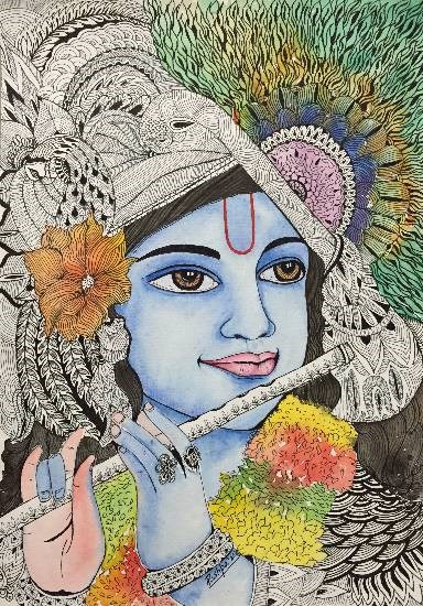 Lord Krishna, painting by Pushpa Sharma