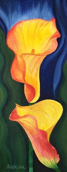 Two calla lily, painting by Pushpa Sharma