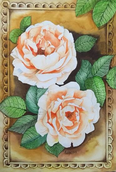 Two orange Roses, painting by Pushpa Sharma