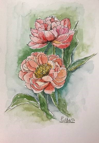 Two Peony, painting by Pushpa Sharma