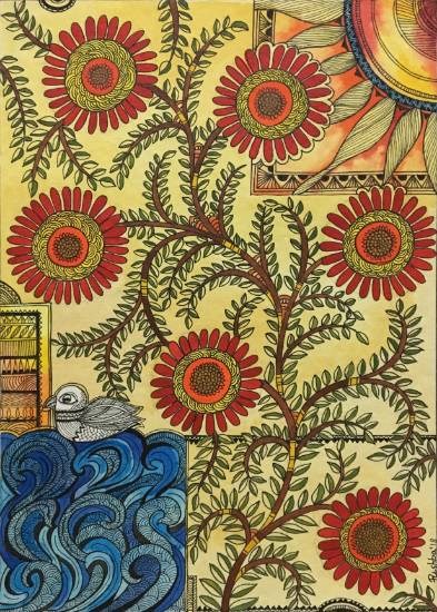 Creeper in Madhubani Style, painting by Pushpa Sharma