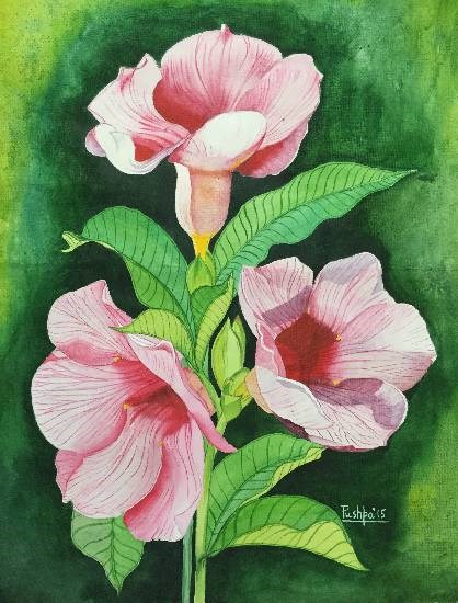 Three Allamandas, painting by Pushpa Sharma