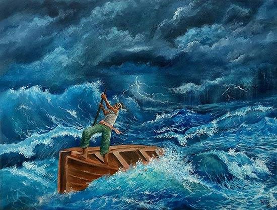 Battle for life, painting by Basab Dash