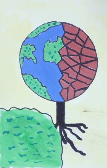 World with and without trees, painting by Avishi Srivastava