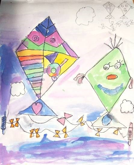 Vibrant Kites, painting by Ishani Doshi