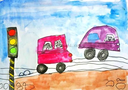 Kids Drawing Traffic Photos, Images and Pictures