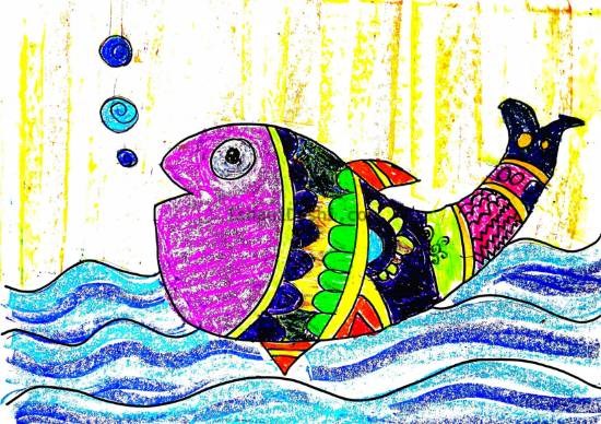 Multicolor fish, painting by Ishani Doshi