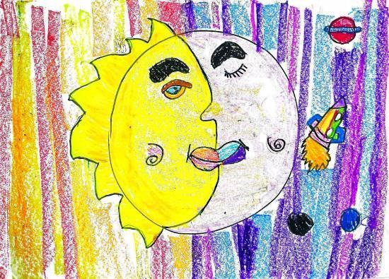 Moon and Sun, painting by Ishani Doshi