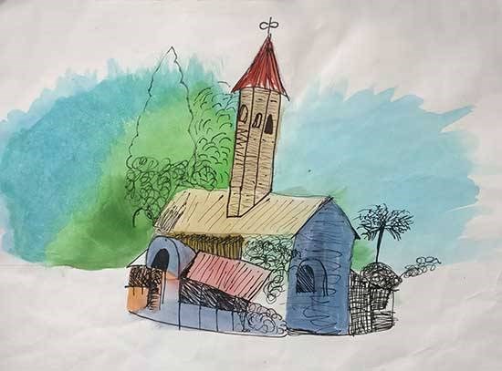 Countryside Police Station, painting by Ishani Doshi