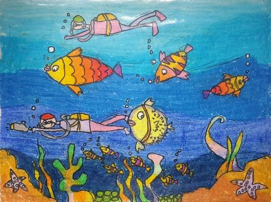 Sea Creatures, painting by Ishanvi Chamria