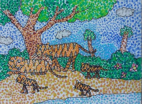 Jungle Family, painting by Ishanvi Chamria