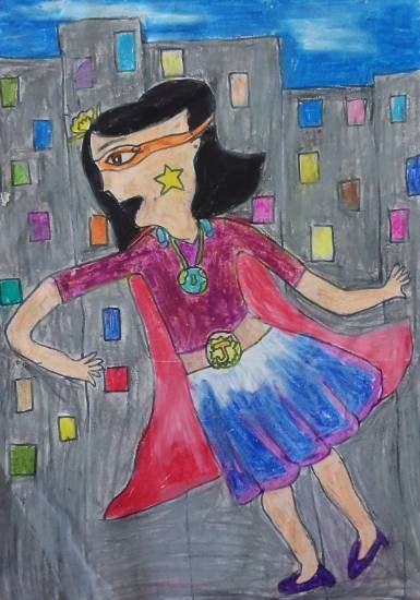 Super Girl, painting by Janhvi Jeeban Mishra