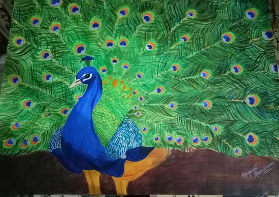 Mayura-the Indian peafowl, painting by Aayushi Ramdham