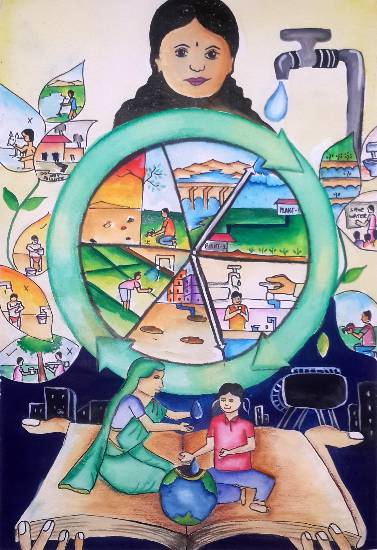 Painting  by Kundan Ashwika Vobbilisetty - Save water secure life