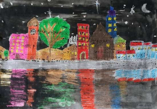 City Night scene, painting by Riddhi Gupta