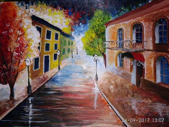 Painting  by Uttkarsh Gupta - A rainy street