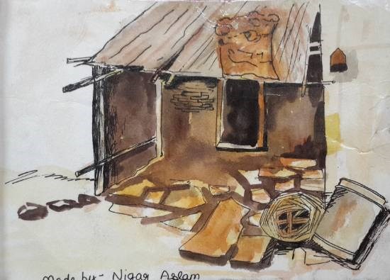 Muddy house, painting by Nigar Aslam