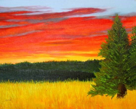 Jyotish sunset, painting by Nayaswami Jyotish