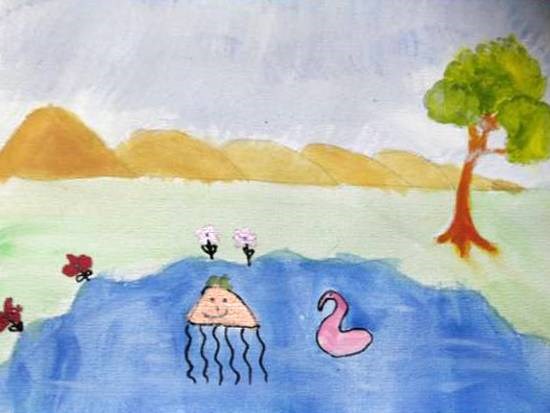 A pond, painting by Ritisha Goyal
