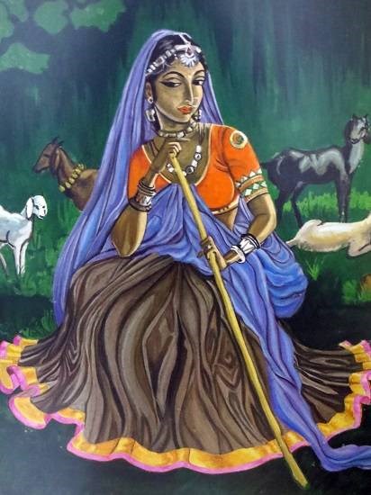 Shepherd Lady, painting by Gauri Kodule