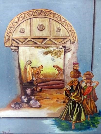 Village Morning, painting by Gauri Kodule